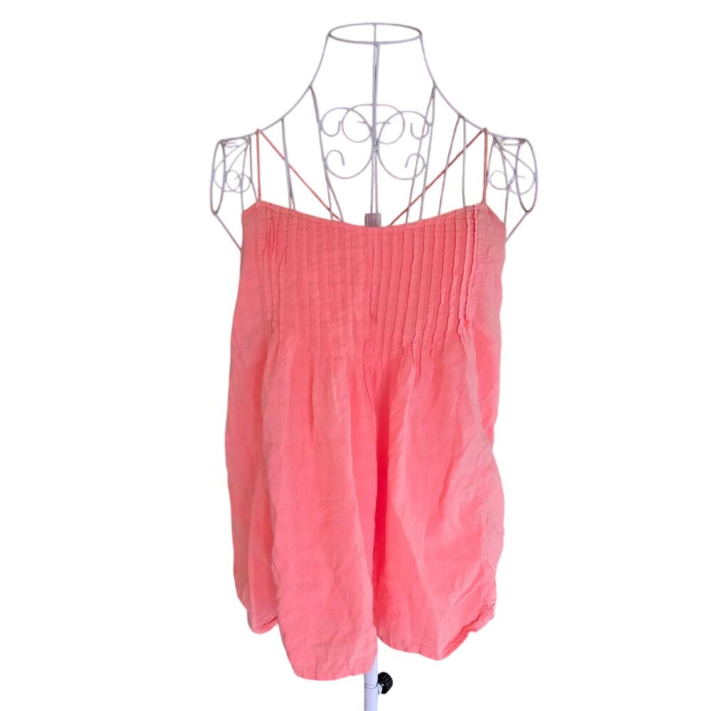 J. Crew Salmon Pink Linen Blend Tank Top - Pleated Bodice
